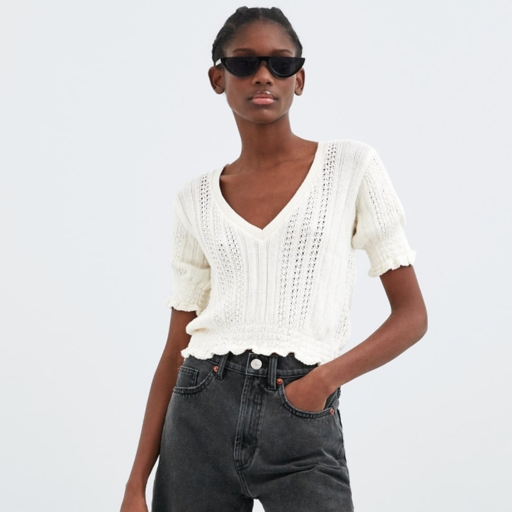 NWT Zara Elastic Cotton Crochet Women's Sweater S
